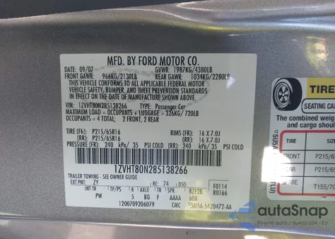 2008 Ford Mustang V6 Deluxe/V6 Premium z USA, uszkodzony, nr VIN 1ZVHT80N285138266